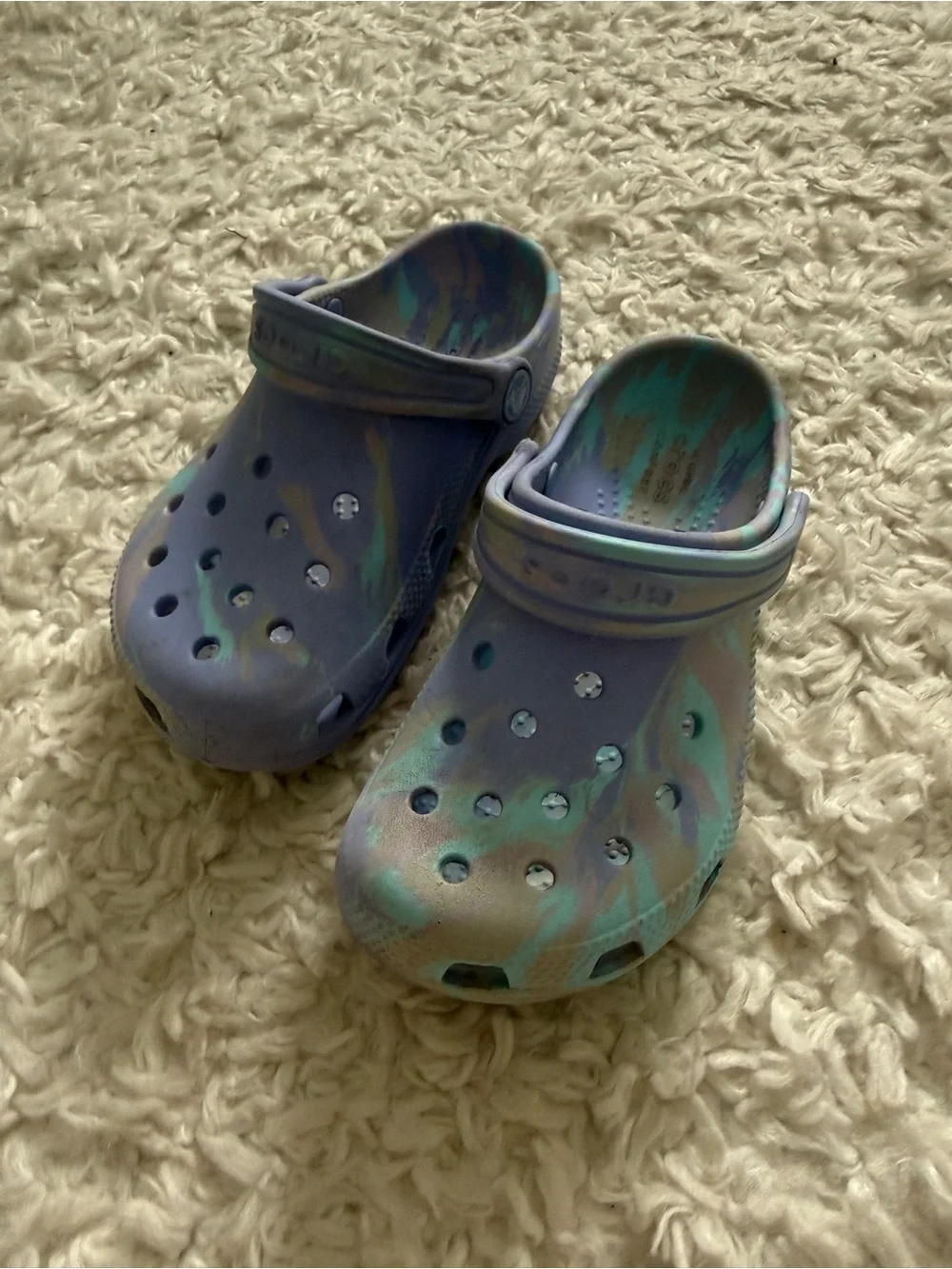CROCS Kids Tie-Dye Pastel Clogs in Lavender and Mint